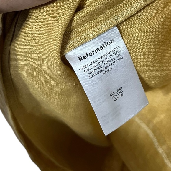 REFORMATION Kerrigan Linen Square Neck Yellow Ruched Dress - Picture 8 of 8